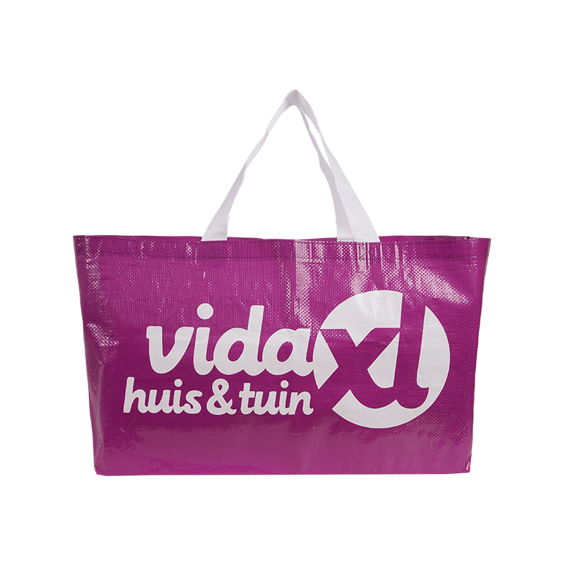 Bolsa de compras reciclada de RPP con mango de plástico tejido de polipropileno laminado duradero